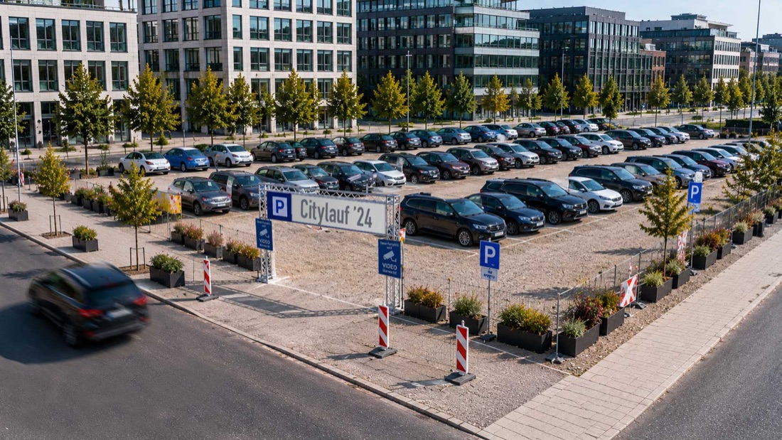 Pop-Up-Parkplatz auf einer temporären Fläche